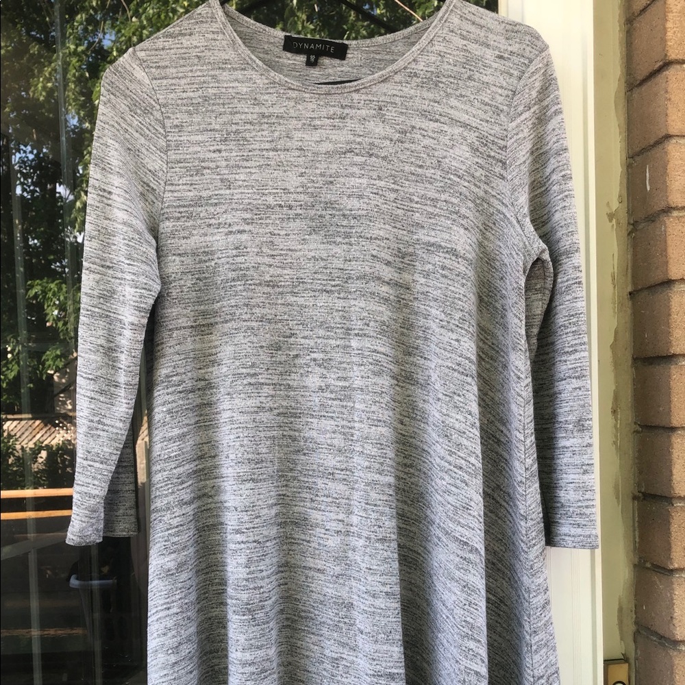 3/4 Sleeve Tunic Dress - Marled Grey